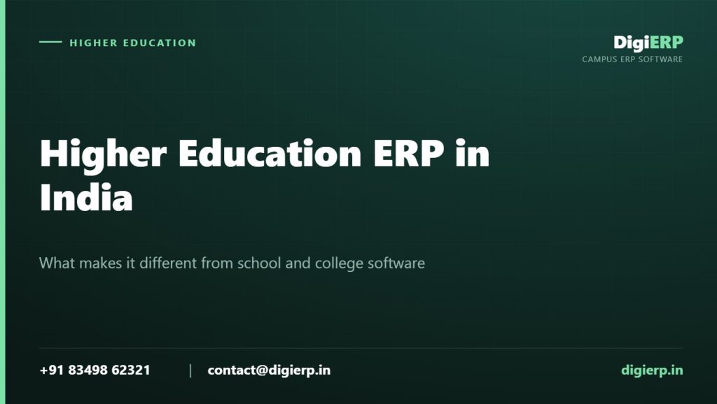 Higher education ERP software in India poster with contact details