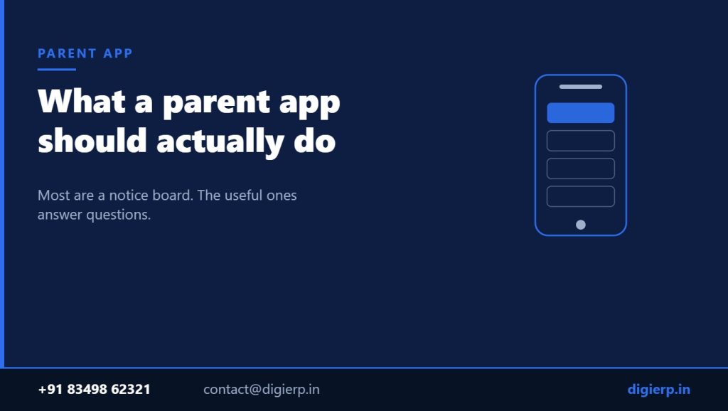 School management app for parents showing fees attendance and results
